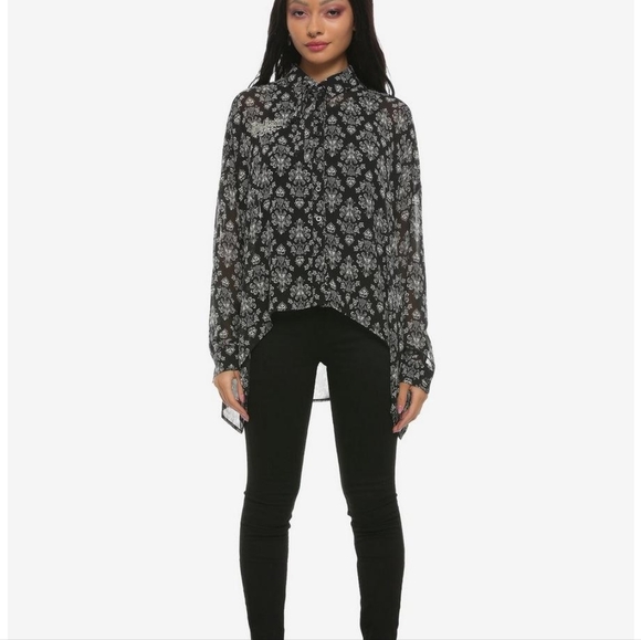 Her Universe Disney The Haunted Mansion Wallpaper Hi-Low Woven Button-Up sz S - Picture 2 of 10